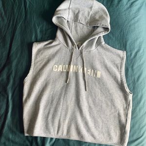 Calvin Klein Grey Crop Sleeveless Hoodie